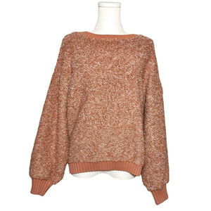 Lumiere Terra Cotta White Loop Knit Crew Neck Balloon Sleeve Sweater Large